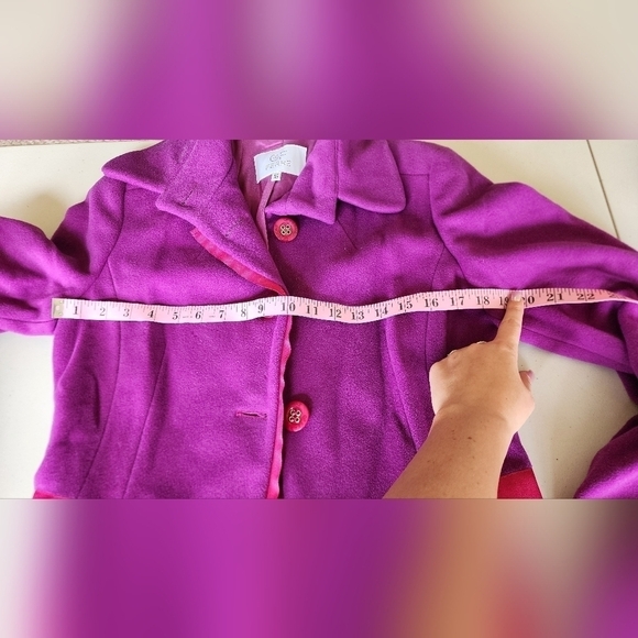 GF Ferre Purple/Pink Wool Button Front Long Coat Women's Size 28. - Picture 7 of 16